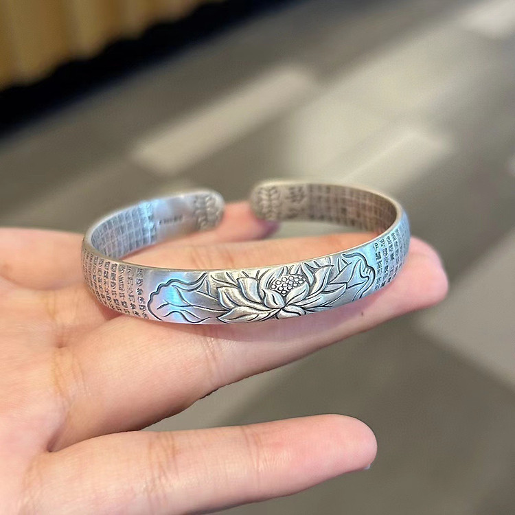 Lắc Tay Nam Nữ Bạc Thái S99 Chú Đại Bi Hoa Sen BẠC HIỂU MINH LTU612