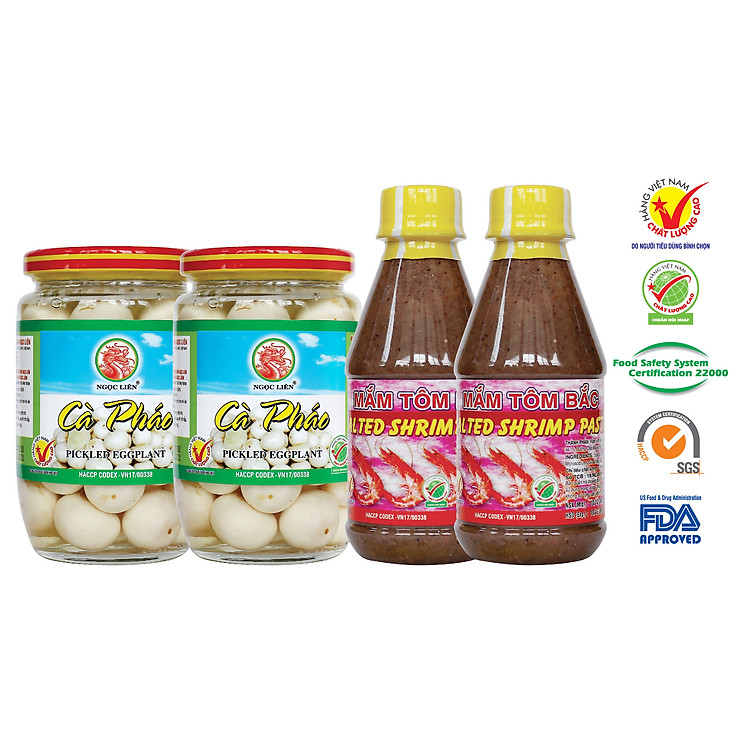 Com bo 2 Chai Mắm Tôm Bắc 220g Ngọc Liên + 2 Hũ Cà Pháo 365g