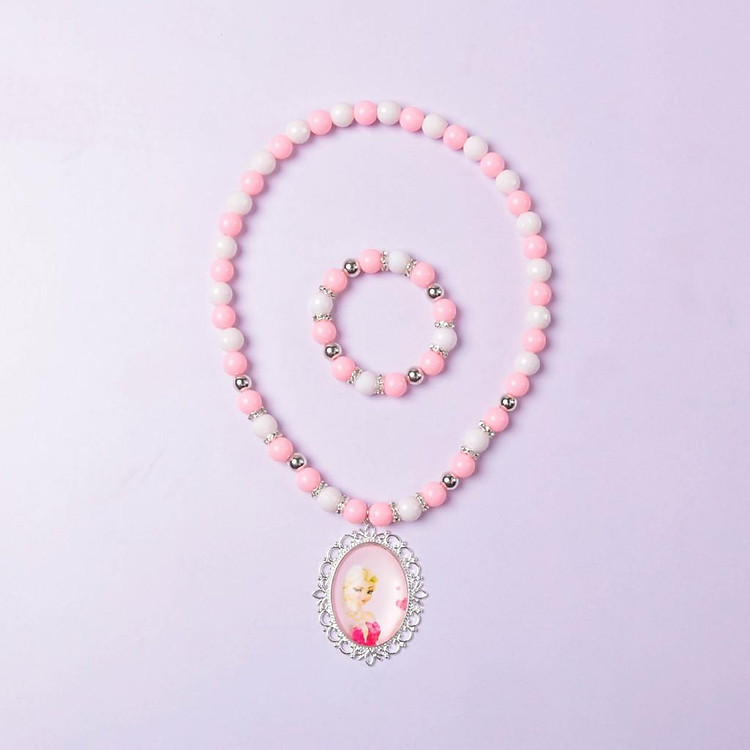 Set bộ trang sức 2 món phụ kiện công chúa Elsa Frozen vòng cổ vòng tay cho bé gái 3-8 tuổi