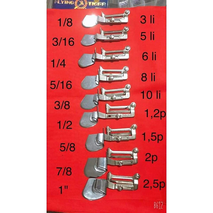 Cữ cuốn gấu, cuốn lai áo, lai quần, cuốn biên máy may 1 kim công nghiệp (tặng ốc bắt cữ)