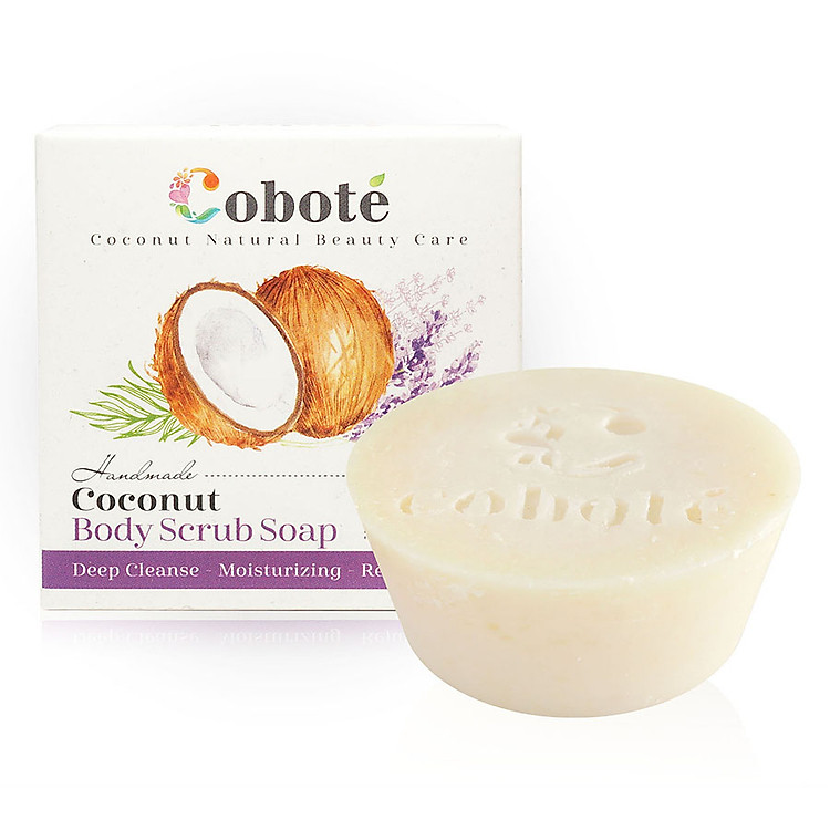 Xà bông dừa Tẩy tế bào chết Coboté - Oải hương - Handmade - 100% thiên nhiên - Công thức dừa toàn phần