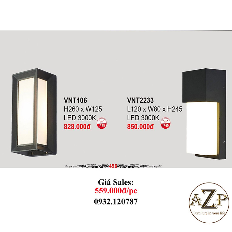 AZP - ĐÈN ỐP VÁCH / ĐÈN TRANG TRÍ / ĐÈN TREO TƯỜNG PHÒNG KHÁCH, PHÒNG NGỦ, NHÀ HÀNG, KHÁCH SẠN AZP-VNT106 / VNT2233 phong cách đương đại, hàng nhập khẩu AZP