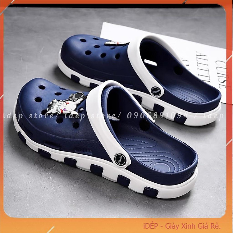 Dép sục CROSS cá sấu duet bít mũi Nam Nữ é siêu nhẹ đi mưa đi biển (TẶNG 6 sticker) - Màu Xanh Xám