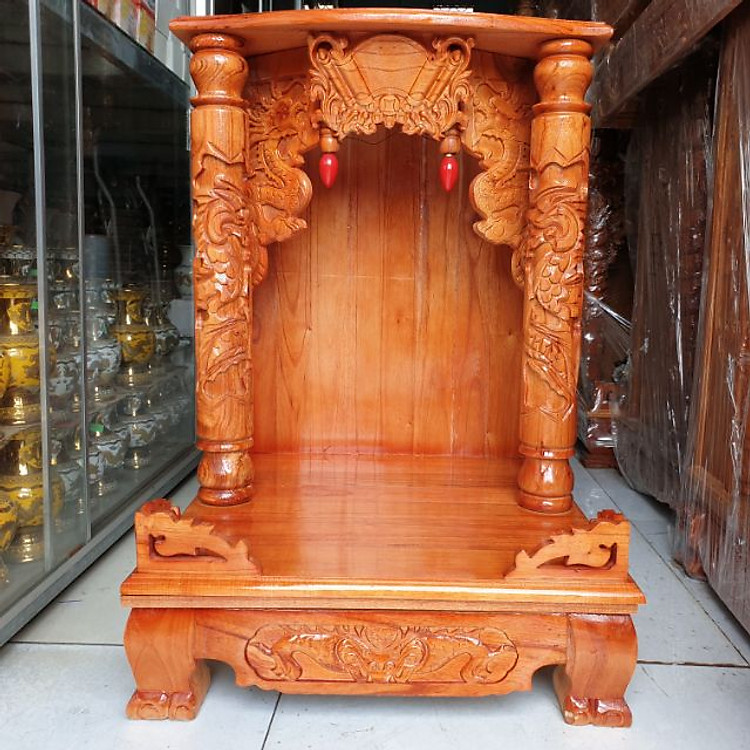 Bàn thờ thần tài ông địa gỗ xoan ngang 42 quỳ trụ mẫu mới rất đẹp