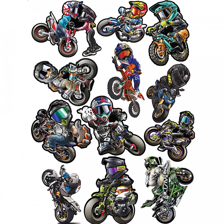 Bộ 12 Tem Biker Xe Moto Phượt Thủ Dán Nón Bảo Hiểm Xe Máy - Chống Thấm Nước