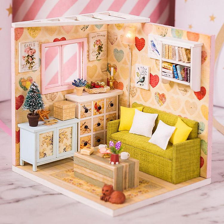 Nhà búp bê lắp ghép Phòng khách M10 Có kèm keo dán,dụng cụ lắp ghép, mica