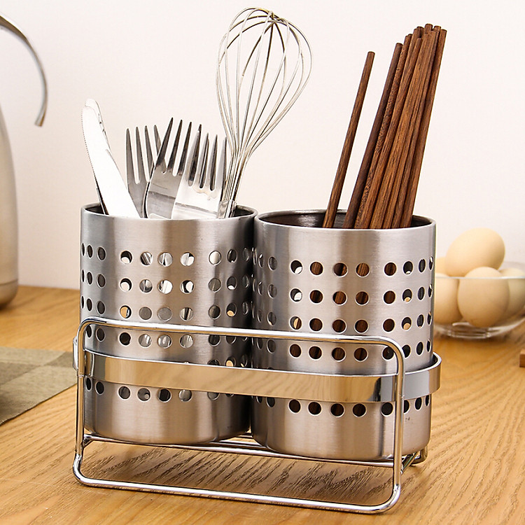 Bộ 2 Ống Inox Đựng Đũa Muỗng Kèm Giá Đỡ Ou Runzhe