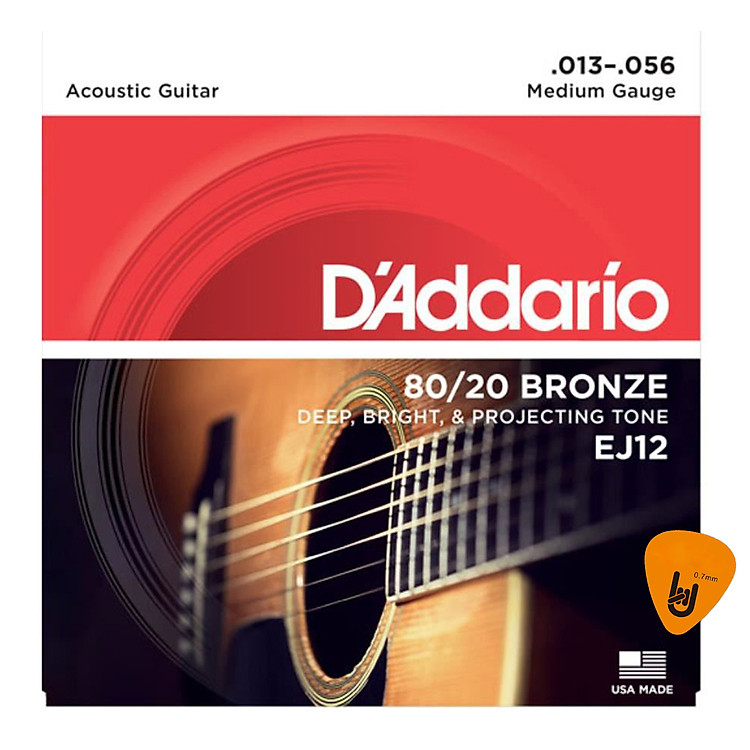 D'Addario EJ12 - Bộ Dây Đàn Acoustic Guitar Cỡ 13 (.013-.056) - Phân Phối Chính Hãng (80/20 Bronze Strings) - Kèm Móng Gảy DreamMaker