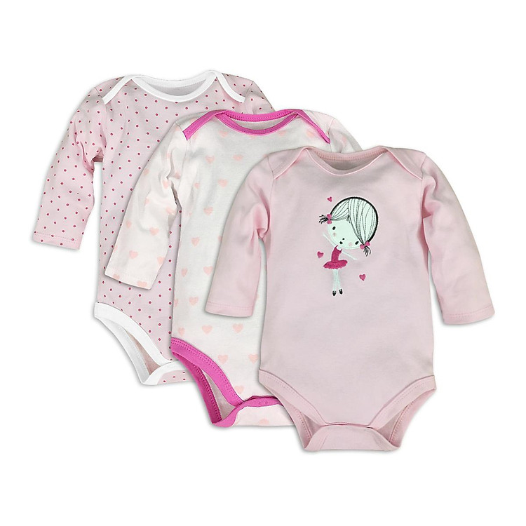 Set 3 body dài tay cho bé sơ sinh, quần áo thu đông mẫu cô gái cho bé