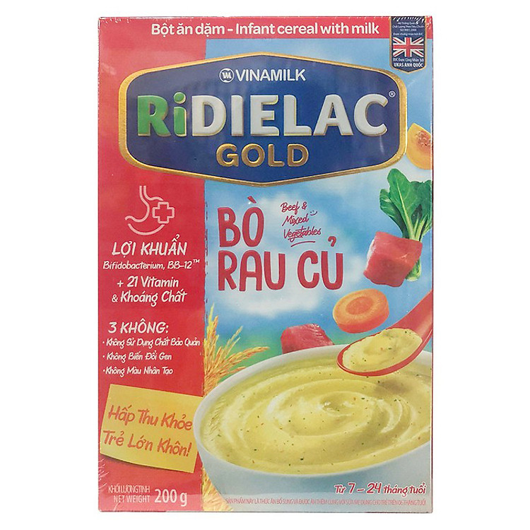 Bột Ăn Dặm Vinamilk Ridielac Gold Bò Rau Củ (200g / Hộp Giấy)