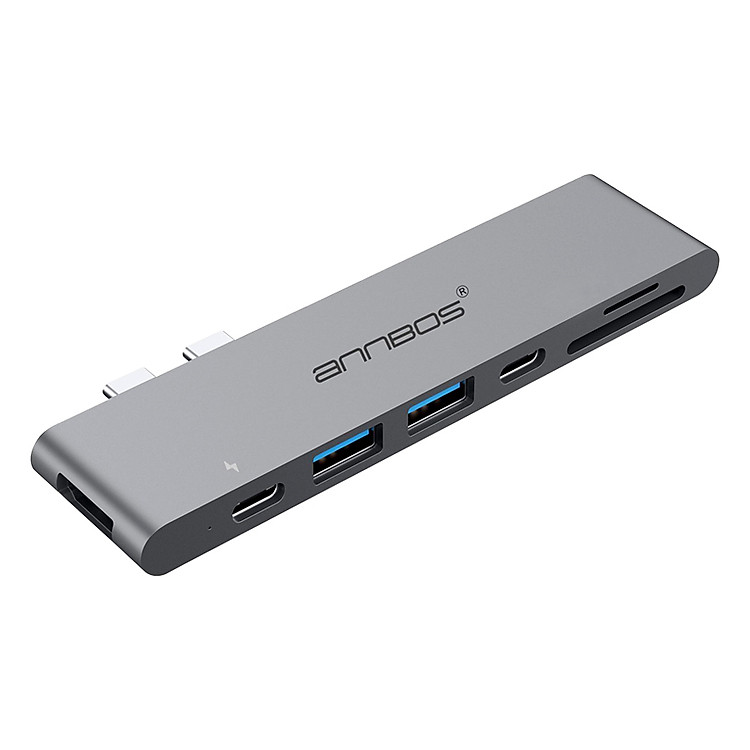 Cổng Chia USB-C Hub AnnBos 7-In-1 Type C Hub With HDMI Port, USBC Charging Port, 2 USB 3.0 And 1 USB 2.0 Ports, SD/TF Card Reader (Grey) - Nhập Khẩu Mỹ
