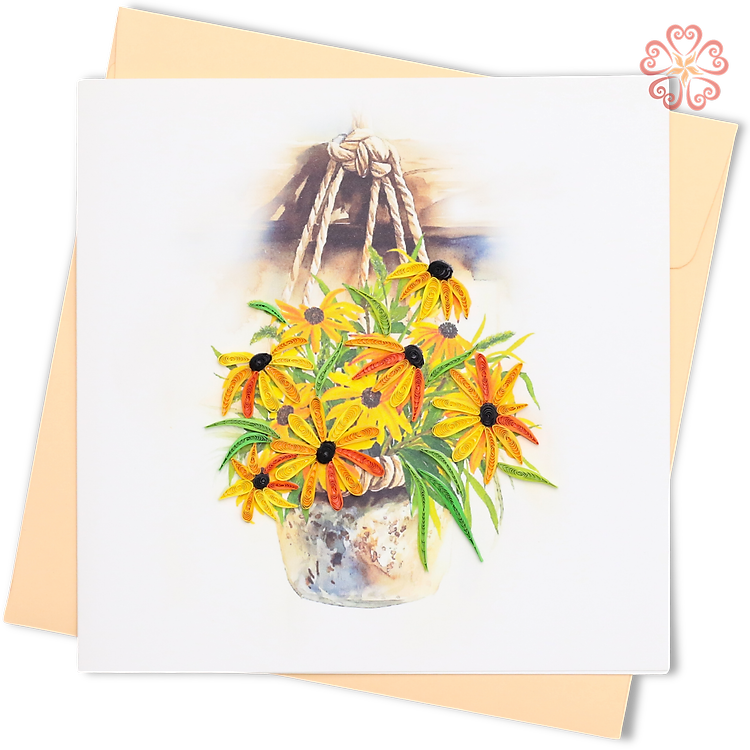 Thiệp Giấy Xoắn Nghệ Thuật - Chậu Hoa Cúc Treo - Hanging Daisy Pot - Flowers - 15 x 15 - VN2XM115E39NN