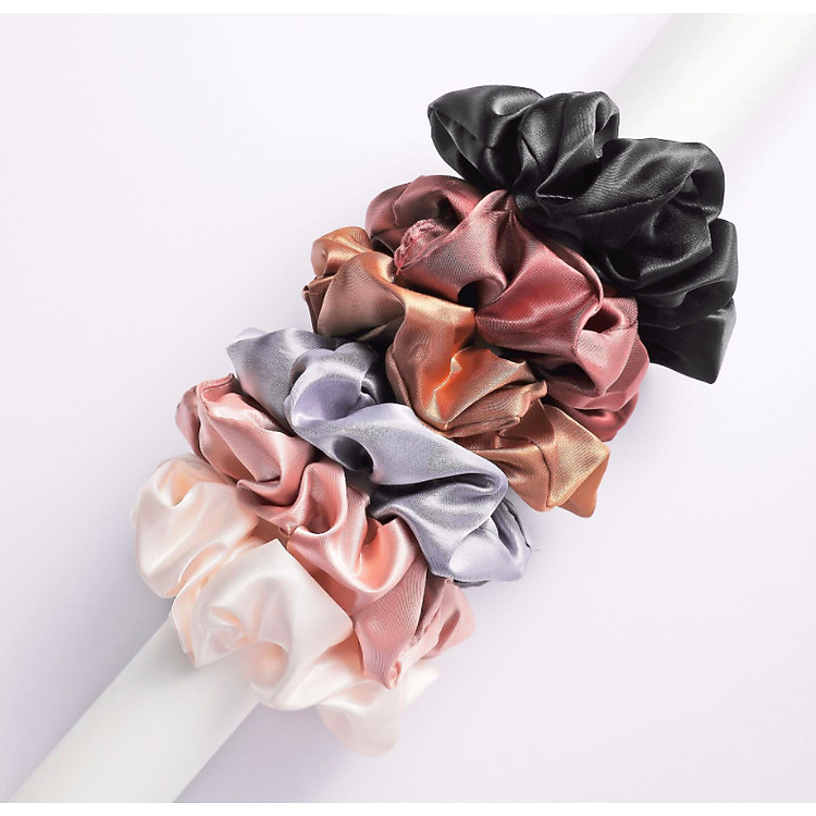 SET 6 CỘT TÓC SCRUNCHIES VẢI BÓNG NHIỀU MÀU, BUỘC TÓC THỜI TRANG NỮ
