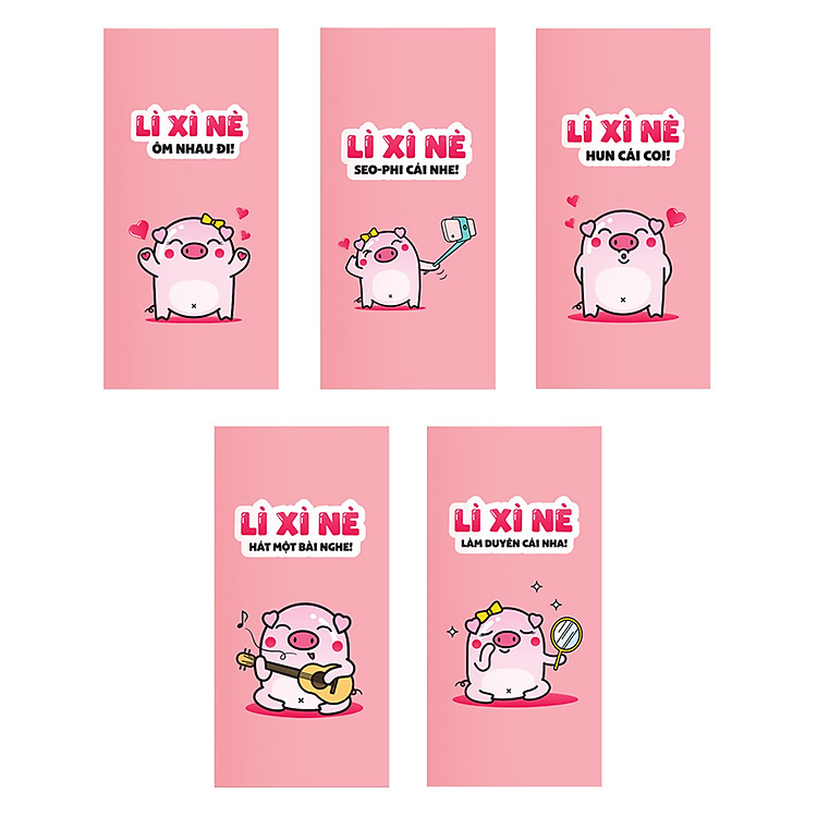 Bao lì xì SDstationery Lì xì nè - con heo - màu hồng (bộ 5 cái)