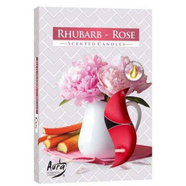Hộp 6 nến thơm tinh dầu Tealight Bispol Rhubarb Rose QT024731 - hồng đại hoàng gia