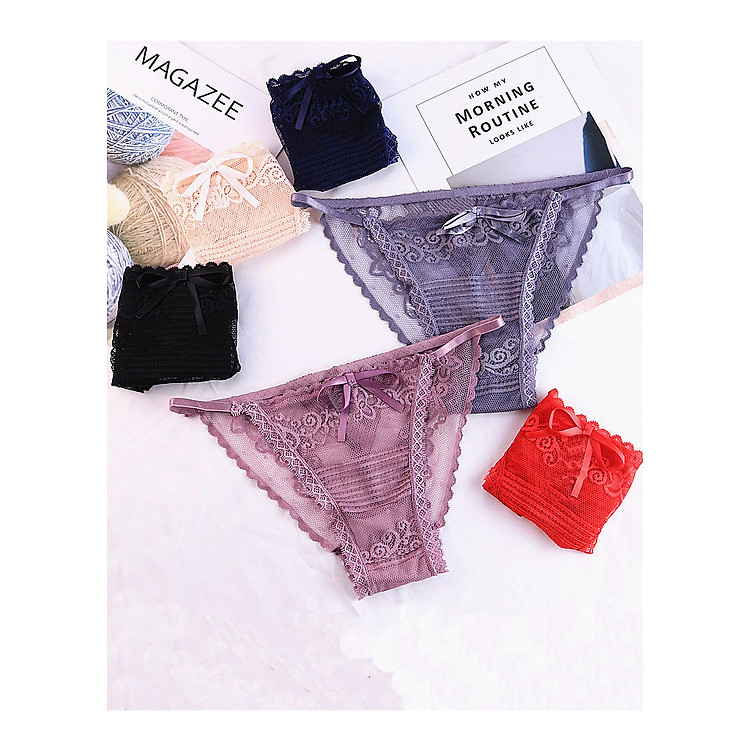 Quần lót nữ ren lưới đính nơ xuyên thấu cạp chun siêu mảnh sexy Q111