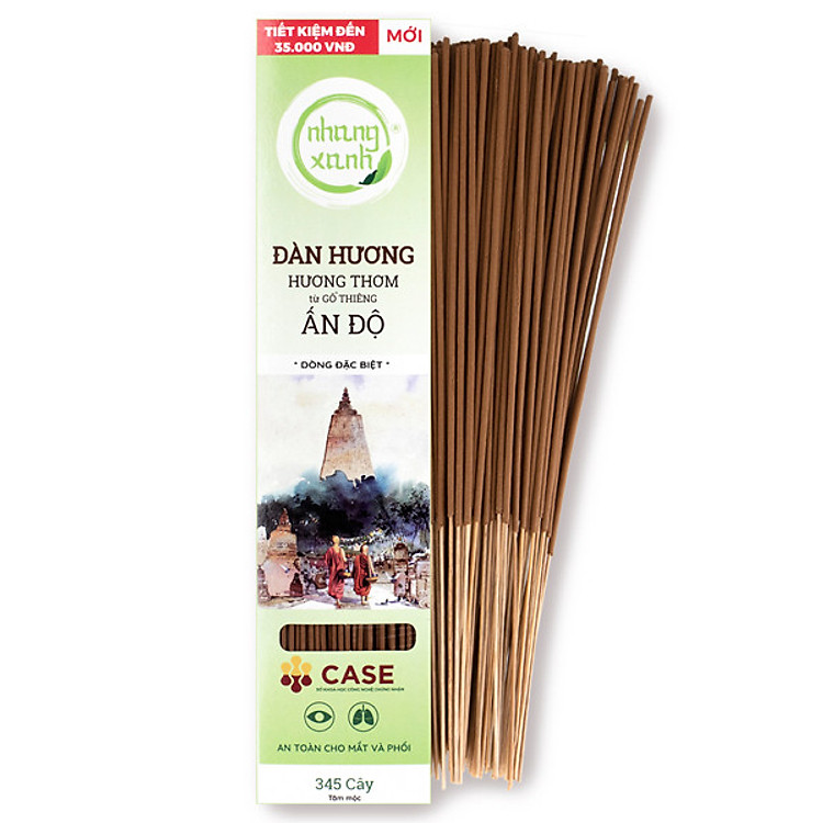 Nhang Xanh Đàn Hương - 40cm - 345 cây - 500g - Bột gỗ từ Ấn Độ - Nhang Thiền