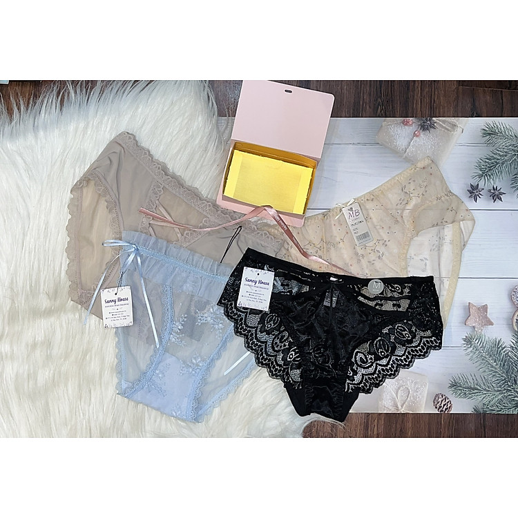 Combo Quần Lót Nữ Ren Lưới 4 Chiếc Tặng Kèm Hộp Xinh Nhiều Mẫu