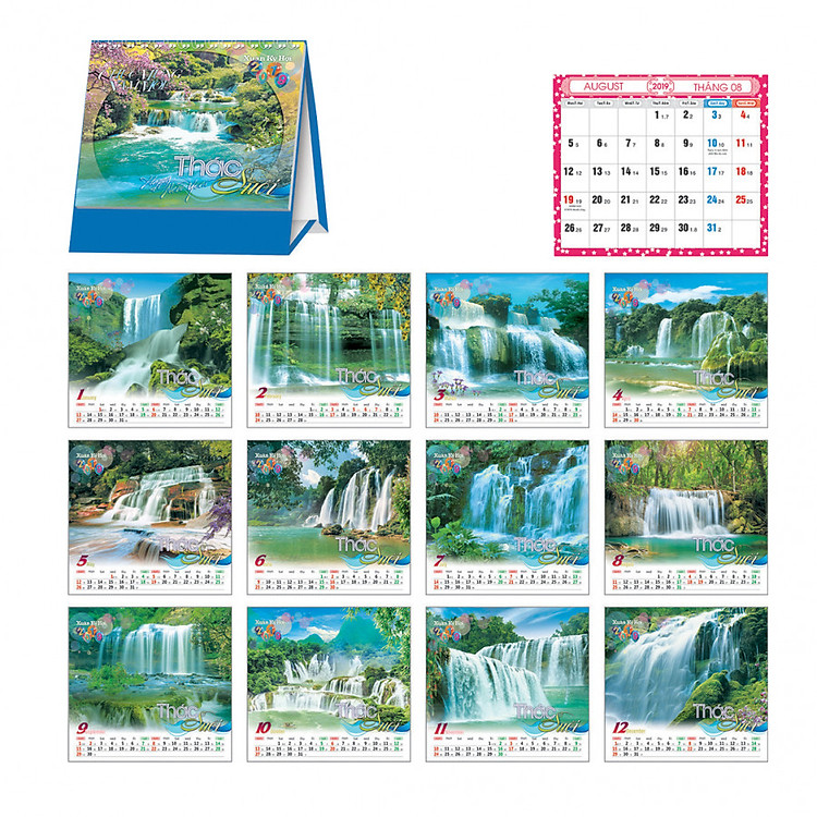 HBT67- Lịch Bàn chữ A- Thác suối tươi đẹp 2019