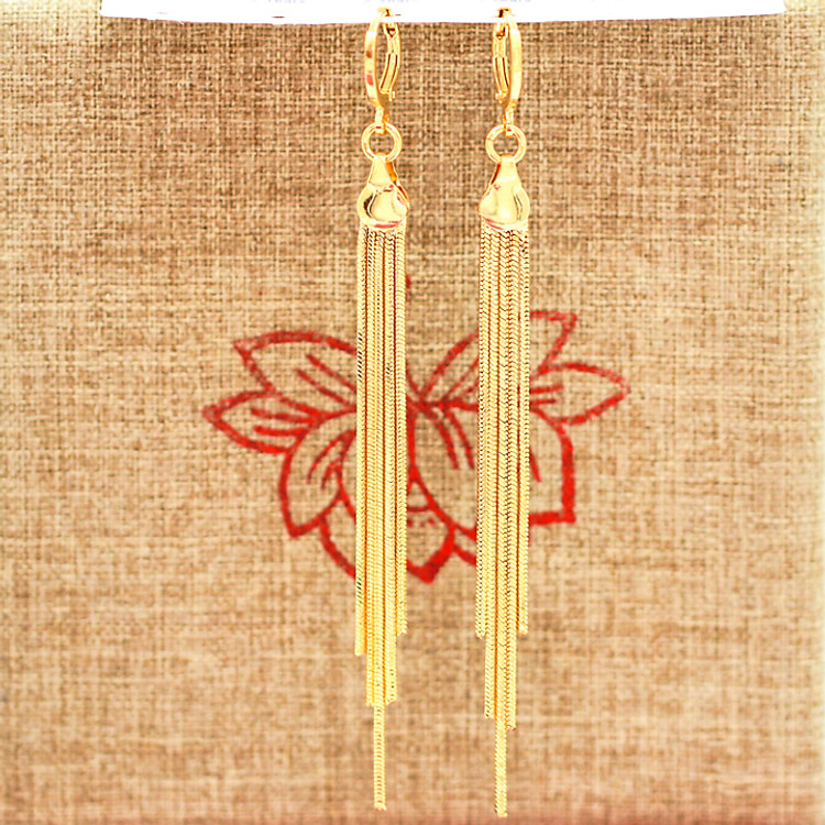 Bông Tai Nữ, Khuyên Tai Nữ 5 Tua Dáng Dài Đẹp Xi Mạ Vàng Non 24k Cao Cấp - Trang Sức Hava Hong Kong - HVBT81