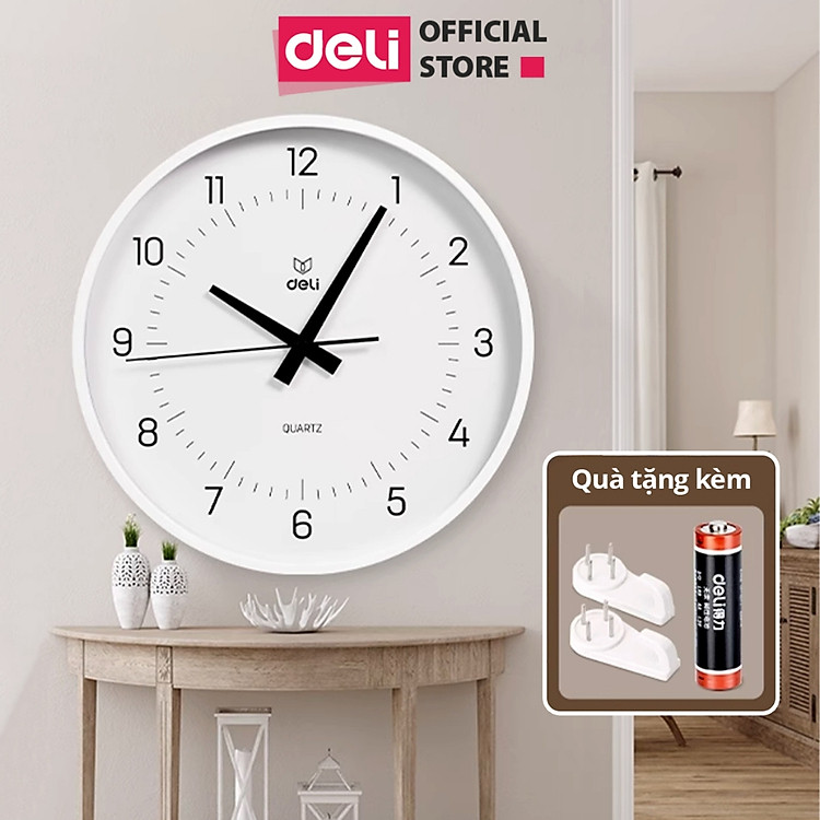 Đồng hồ treo tường kim trôi không ồn minimalist phong cách tối giản trang trí phòng khách Bảo hành 12 tháng Deli