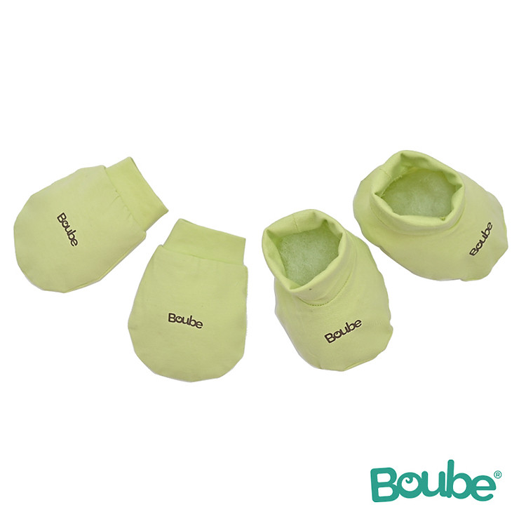 Set phụ kiện nón, bao tay, bao chân màu xanh bơ cho bé sơ sinh Boube, Vải Cotton Organic thoáng mát - Size Newborn
