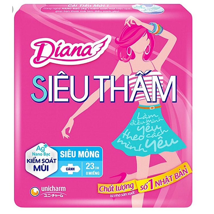 Bộ 6 Gói Băng Vệ Sinh Diana Siêu Thấm Siêu Mỏng Cánh (8 Miếng/Gói)