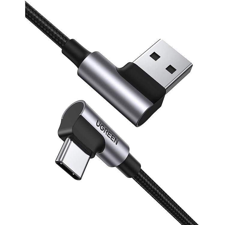 Ugreen 20857 2M 2 đầu bẻ góc 90 độ cáp usb type C ra A mạ Nickel đầu bọc nhôm chống nhiễu US176 Hàng chính Hãng