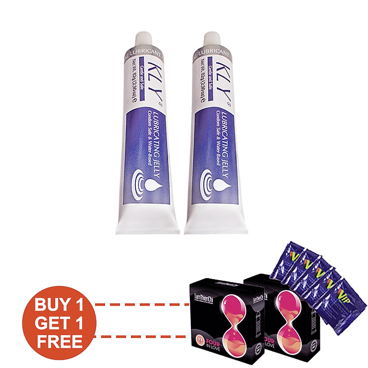 Bộ 2 Chai Gel Bôi Trơn Kly (82g / Chai) - Tặng 1 Hộp Bao Cao Su Tâm Thiện Chí Four In Love Và 10 Gói Gel VIP