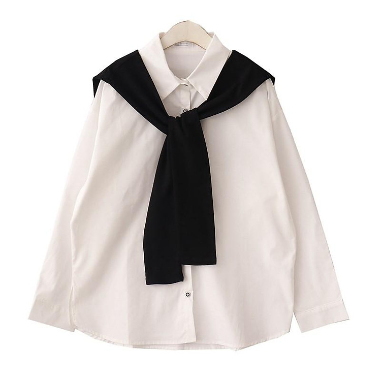 Áo sơ mi tay dài kèm khăn choàng vai Ulzzang