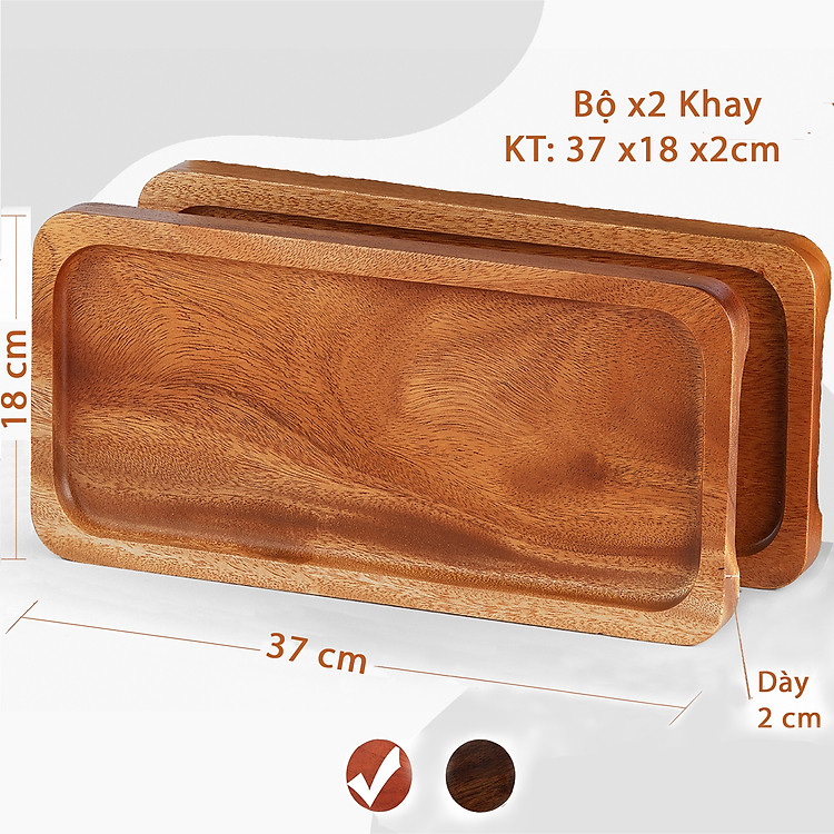 BỘ 2 KHAY GỖ XÀ CỪ NGUYÊN KHỐI MÀUTỰ NHIÊN - KT: 37x18x2cm.