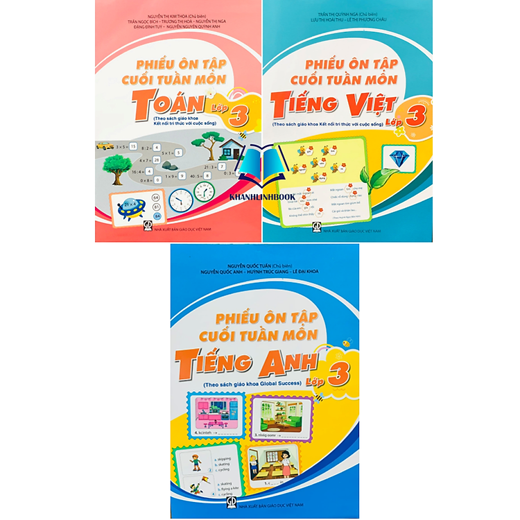 Combo phiếu ôn tập cuối tuần môn toán + tiếng việt + tiếng anh 3