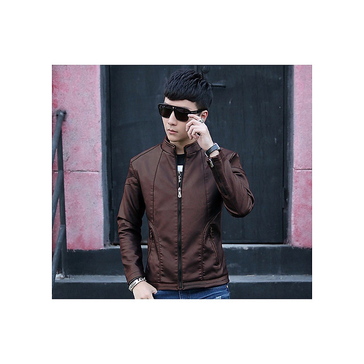 ÁO KHOÁC DA NAM LÓT LÔNG SITAKI - AD14 NÂU