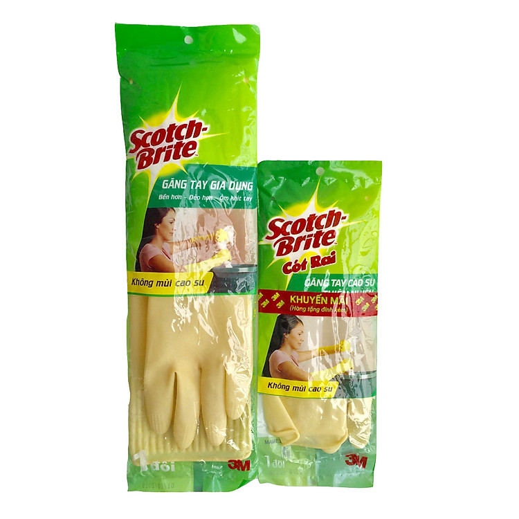 (Mua 1 Tặng 1) Mua Găng Tay Cao Cấp Scotch Brite Dài 39 Cm Tặng Găng Tay Cao Su Dài 26cm (Không Mùi Cao Su)