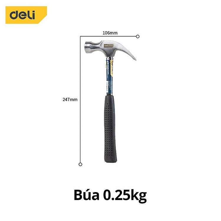 Búa Lùn Nguyên Khối Deli Chính Hãng - Đóng Đinh, Nhổ Đinh Dễ Dàng, Tiện Dụng - Nhỏ Gọn, Tay Cầm Bọc Cao Su - DL441008