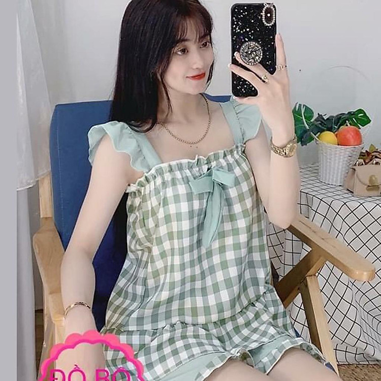 Đồ mặc nhà nữ- Đồ bộ ngủ xinh xắn, kẻ sọc caro siêu dễ thương