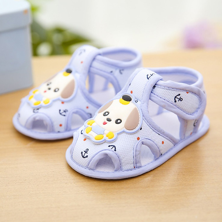 Giày sandal tập đi màu xanh cho bé hình chó con size 12