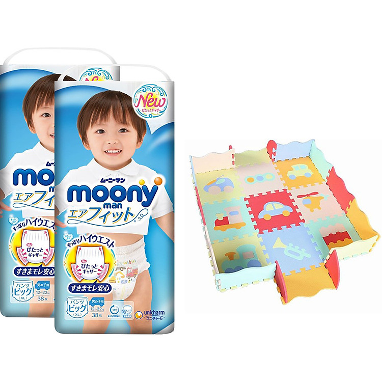 Combo 2 Gói Tã Quần Cao Cấp Moony Nhật Bản Bé Trai XL38 (38 Miếng/Gói) - Tặng 1 Thảm Xốp Quây