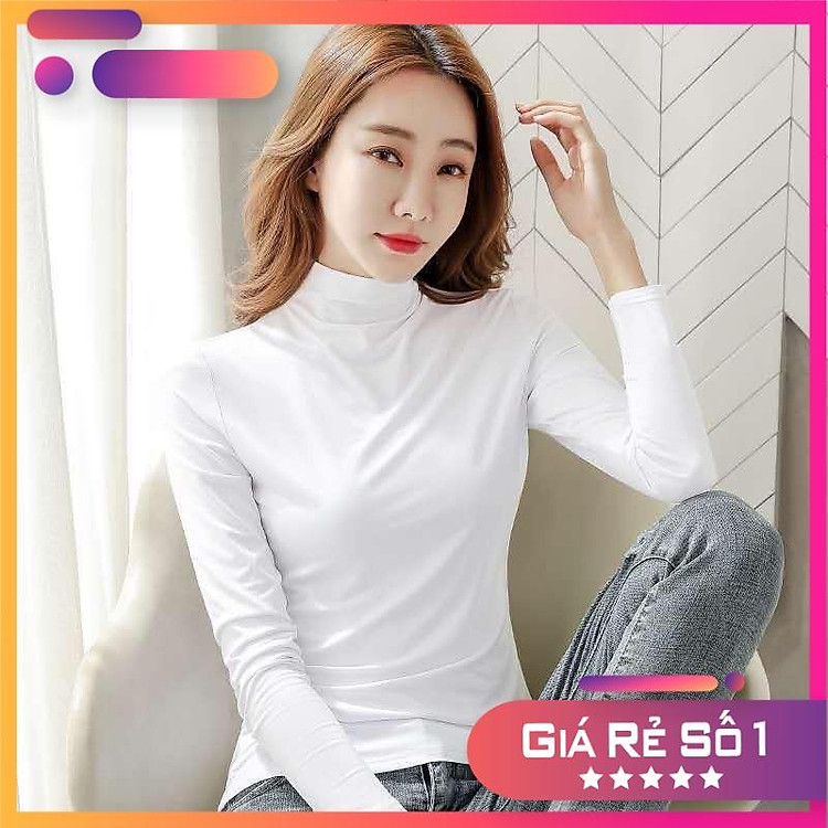 Áo giữ nhiệt nữ thu đông cổ cao phong cách Hàn Quốc, Áo thun giữ nhiệt thu đông nữ dài tay