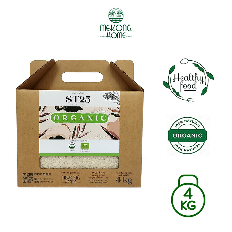 Gạo ST25 100% Organic, gạo chuẩn vị, dẻo, thơm tự nhiên, mùi ngọt nhẹ - 4kg