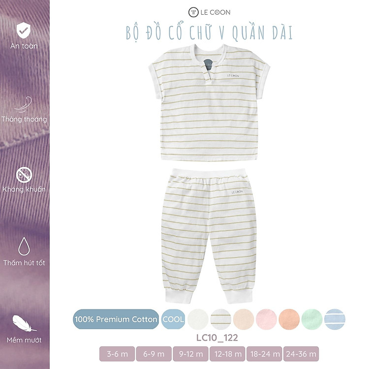 LE COON | Bộ Đồ Cổ Chữ V Quần Dài | COOL | 3 - 36 tháng