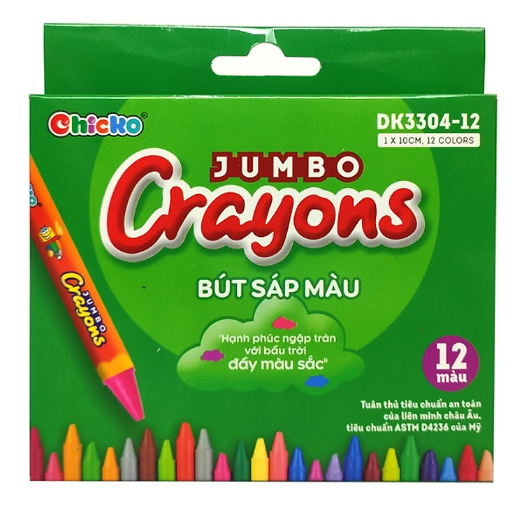 Bút Sáp Màu Chicko Jumbo Crayons - 12 Màu - DK3304-12