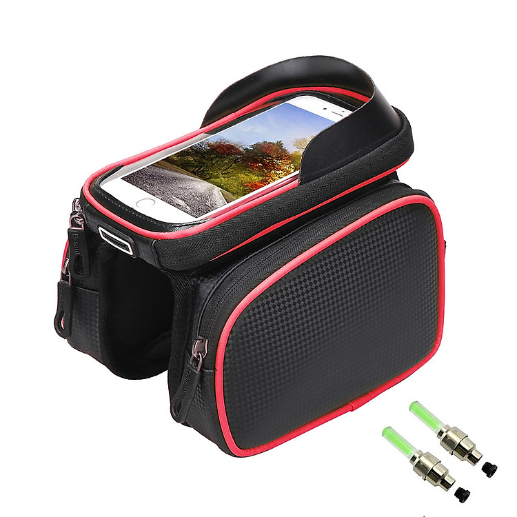 Túi Để Đồ Treo Sườn Xe Đạp Có Túi Để Điện Thoại Chống Nước Cao Cấp - Tặng 02 Đèn Led Van Xe Đạp (Mầu ngẫu nhiên)