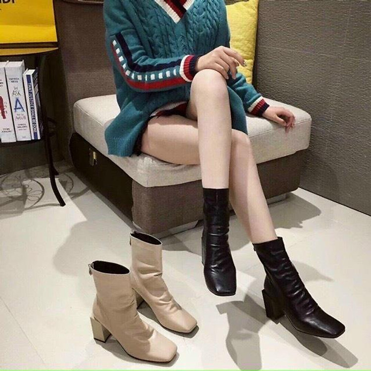 Boots da nhăn da lì nữ mới 2021