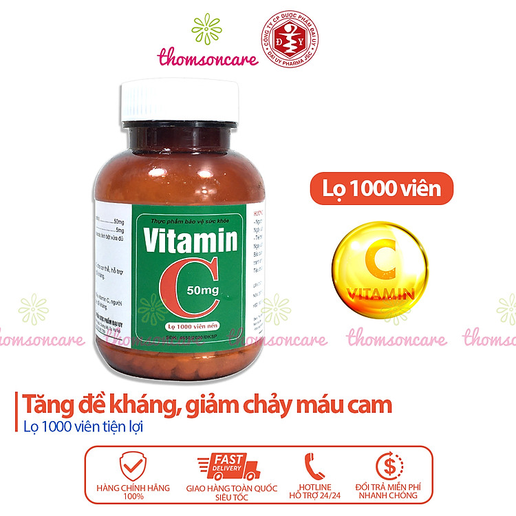 Vitamin C 50mg lọ 1000 viên nén - Bổ sung Vitamin C cho cơ thể, tăng cường sức đề kháng, giảm chảy máu cam