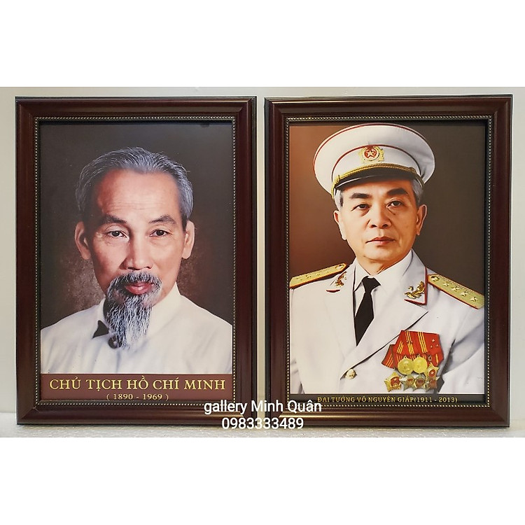 Cặp ảnh màu chân dung Chủ tịch Hồ Chí Minh và Đại tướng Võ Nguyên Giáp