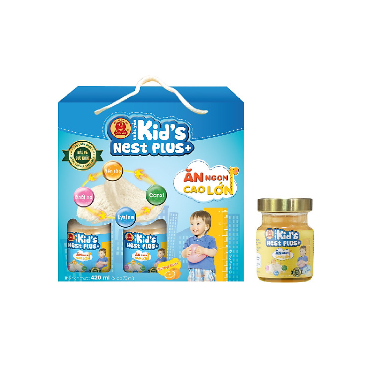 Lốc Nước Yến Kid’s Nest Plus+ Hương Cam (6 lọ x 70ml) tặng 1 Lọ Nước Yến KNP
