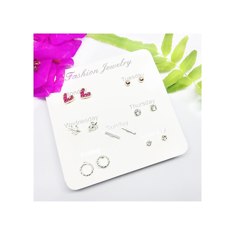 Bông tai khuyên tai hoa tai nữ thời trang set 7 đôi