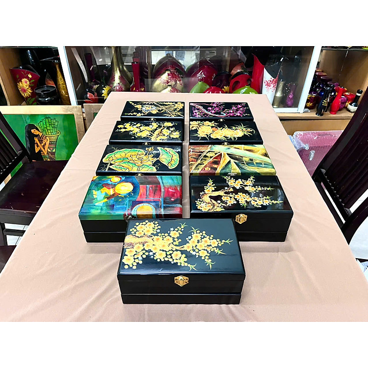 Hộp Đựng Trang Sức Sơn Mài 2 Tầng (15x24x10 cm)