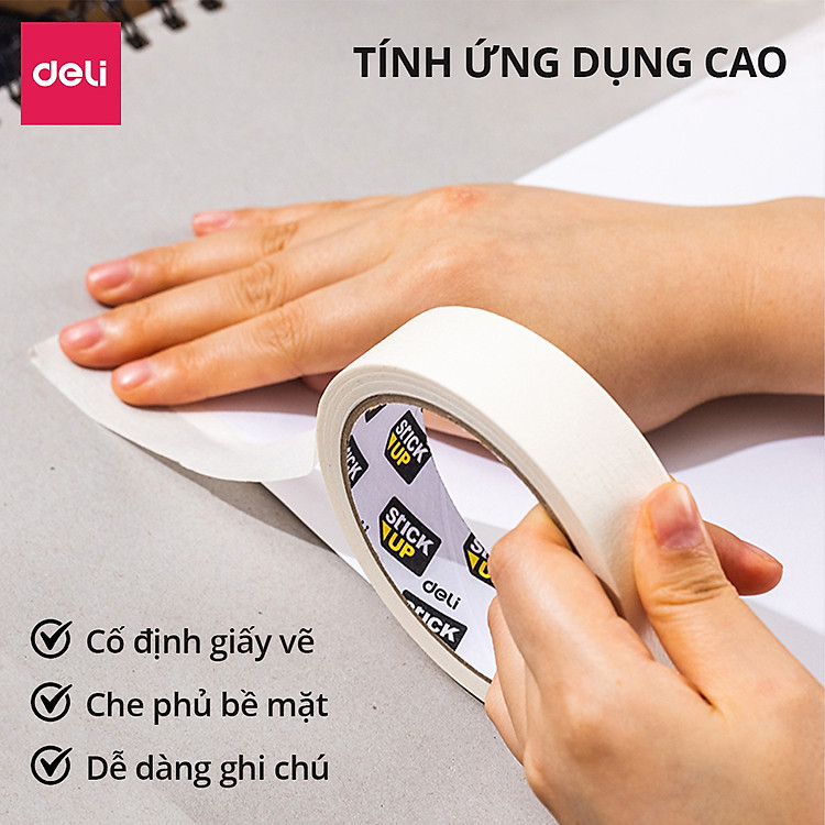 Băng keo che sơn giấy 24mm*20y Deli - Ảnh 4